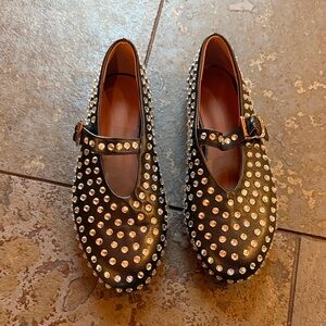 NWOT clear rhinestone Studded Black Mary Jane Flats “alaia” style
